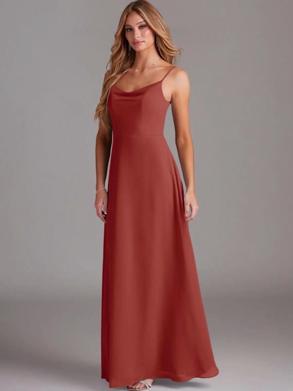 Azazie Daenerys Terracotta A-Line Cowl Chiffon Bridesmaid Dress